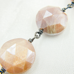 Load image into Gallery viewer, Coated Taupe Coin Shape Moonstone Oxidized 925 Sterling Silver Wire Chain. CMS71