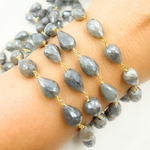 Load image into Gallery viewer, Coated Labradorite Tear Drop Shape Gold Plated Wire Chain. CLB39