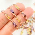 Load image into Gallery viewer, CZ45. Multi Color Cubic Zirconia Rectangular Shape Connected Chain