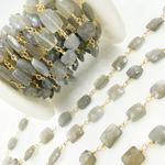 Load image into Gallery viewer, Grey Moonstone Rectangular Shape Gold Plated Wire Chain. MS41