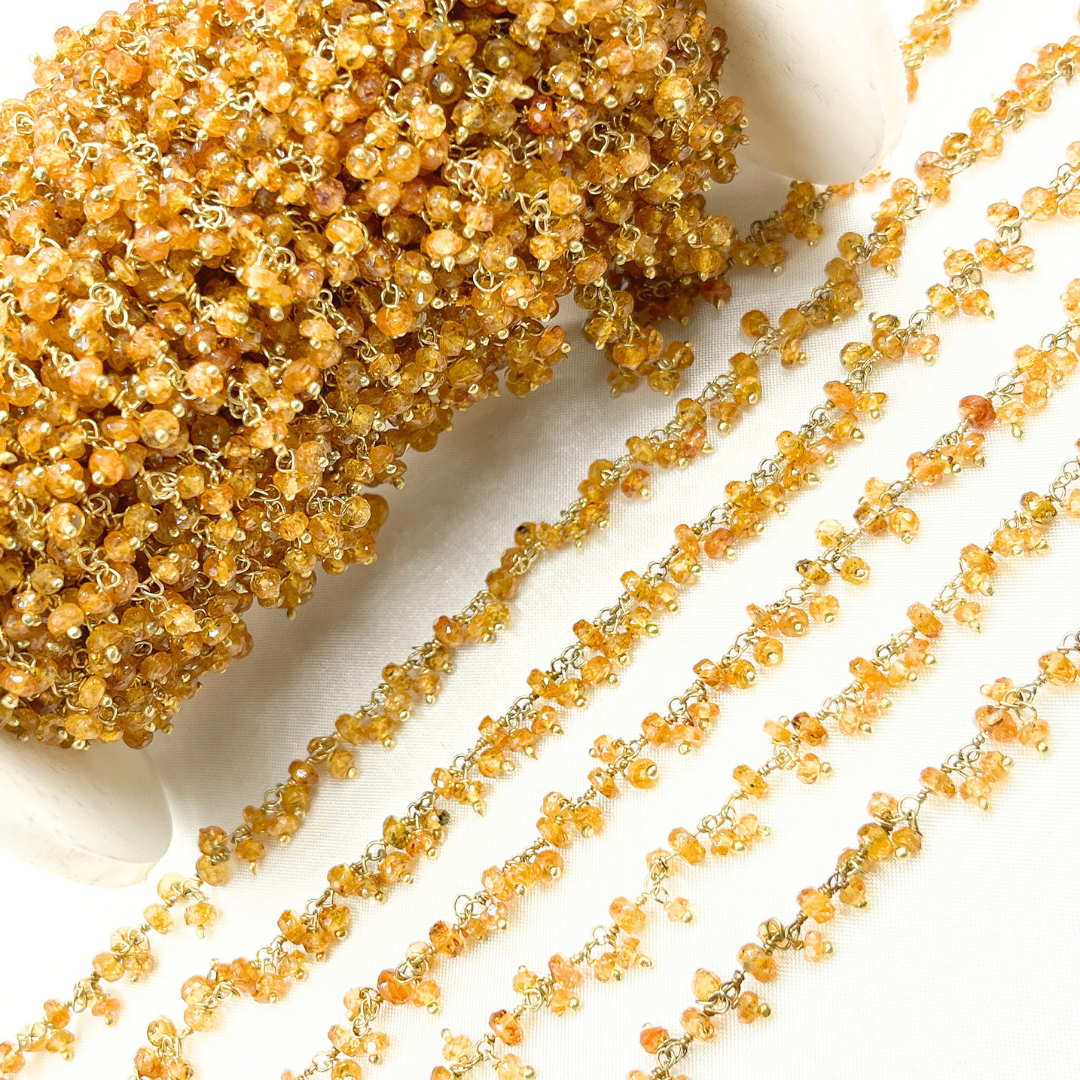 Orange Garnet Cluster Dangle Gold Plated Wire Chain. GAR9