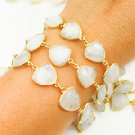 Load image into Gallery viewer, White Moonstone Triangle Shape Bezel Gold Plated Wire Chain. WMS15