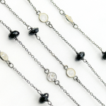 Load image into Gallery viewer, Black Spinel Rondel Shape &amp; White Topaz Oxidized Connected Wire Chain. BSP26
