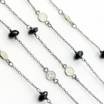Load image into Gallery viewer, Black Spinel Rondel Shape & White Topaz Oxidized Connected Wire Chain. BSP26