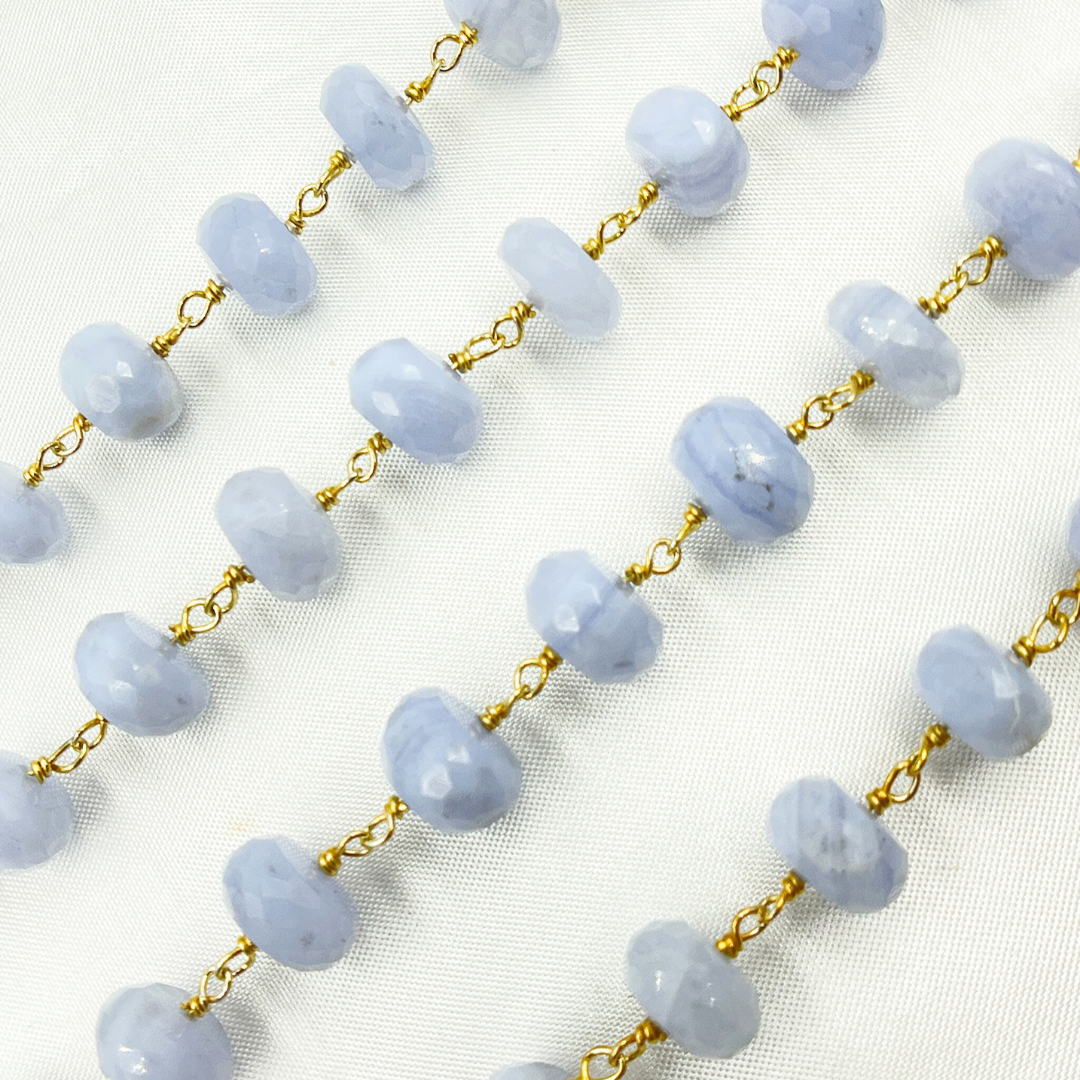Blue Lace Agate Gold Plated Wire Chain. BLU4