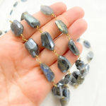 Load image into Gallery viewer, Coated Labradorite Organic Shape Gold Plated Wire Chain. CLB1