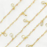 Load image into Gallery viewer, Coated Peach Moonstone & CZ Dangle Gold Plated Wire Chain. CMS95