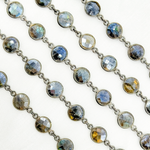 Load image into Gallery viewer, Coated Labradorite Round Shape Bezel Oxidized Wire Chain. CLB10