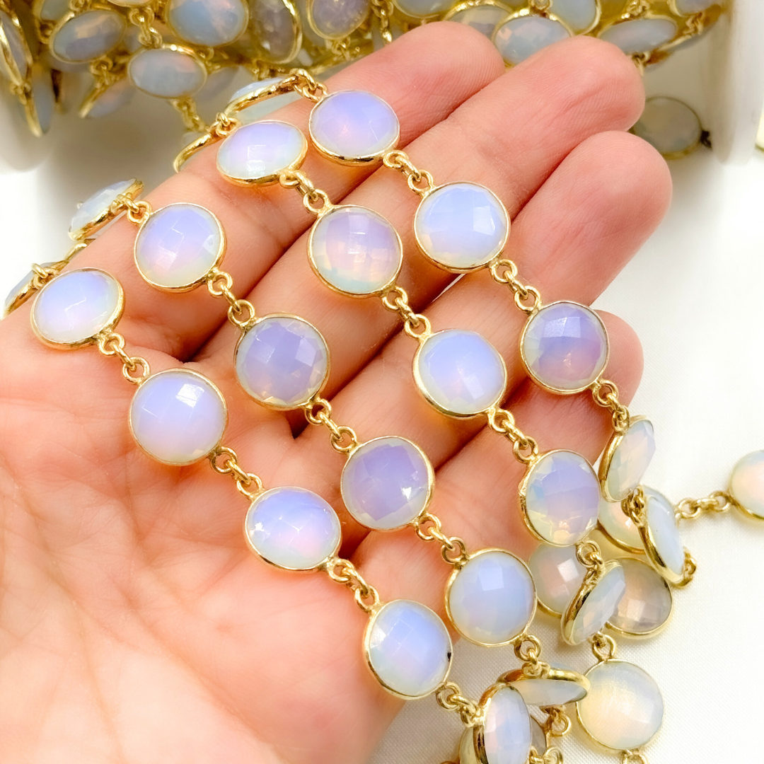 Opalite Round Shape Bezel Gold Plated Wire Chain. OPA4