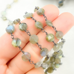 Load image into Gallery viewer, Labradorite Coin Oxidized Wire Chain. LAB62