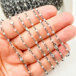 Load image into Gallery viewer, Labradorite & Round CZ Wire Wrap Chain made with Black Rhodium 925 Sterling Silver. LAB60