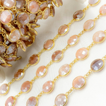 Load image into Gallery viewer, Coated Peach Moonstone Round Shape Bezel Gold Plated Wire Chain. CMS5