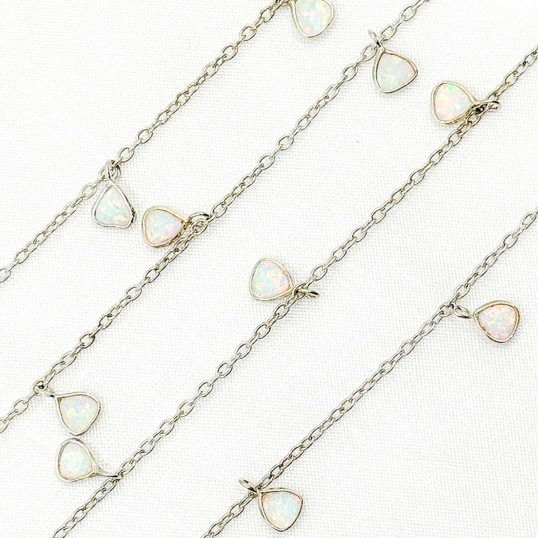 Created White Opal Triangle Shape Dangle Chain. CWO5