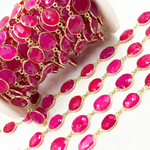 Load image into Gallery viewer, Pink Chalcedony Shape Bezel Gold Plated Wire Chain. PCL2