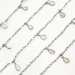 Load image into Gallery viewer, Coated Green Moonstone & CZ Dangle Oxidized Wire Chain. CMS39
