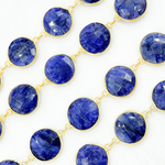 Load image into Gallery viewer, Dyed Sapphire Round Shape Bezel Gold Plated Wire Chain. SAP13