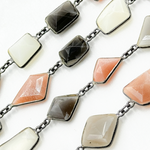 Load image into Gallery viewer, Multi Moonstone Organic Shape Bezel Oxidized Silver Wire Chain. MMS1