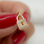 Load image into Gallery viewer, 14K Solid Gold Lock Charm with Diamonds. GDP392