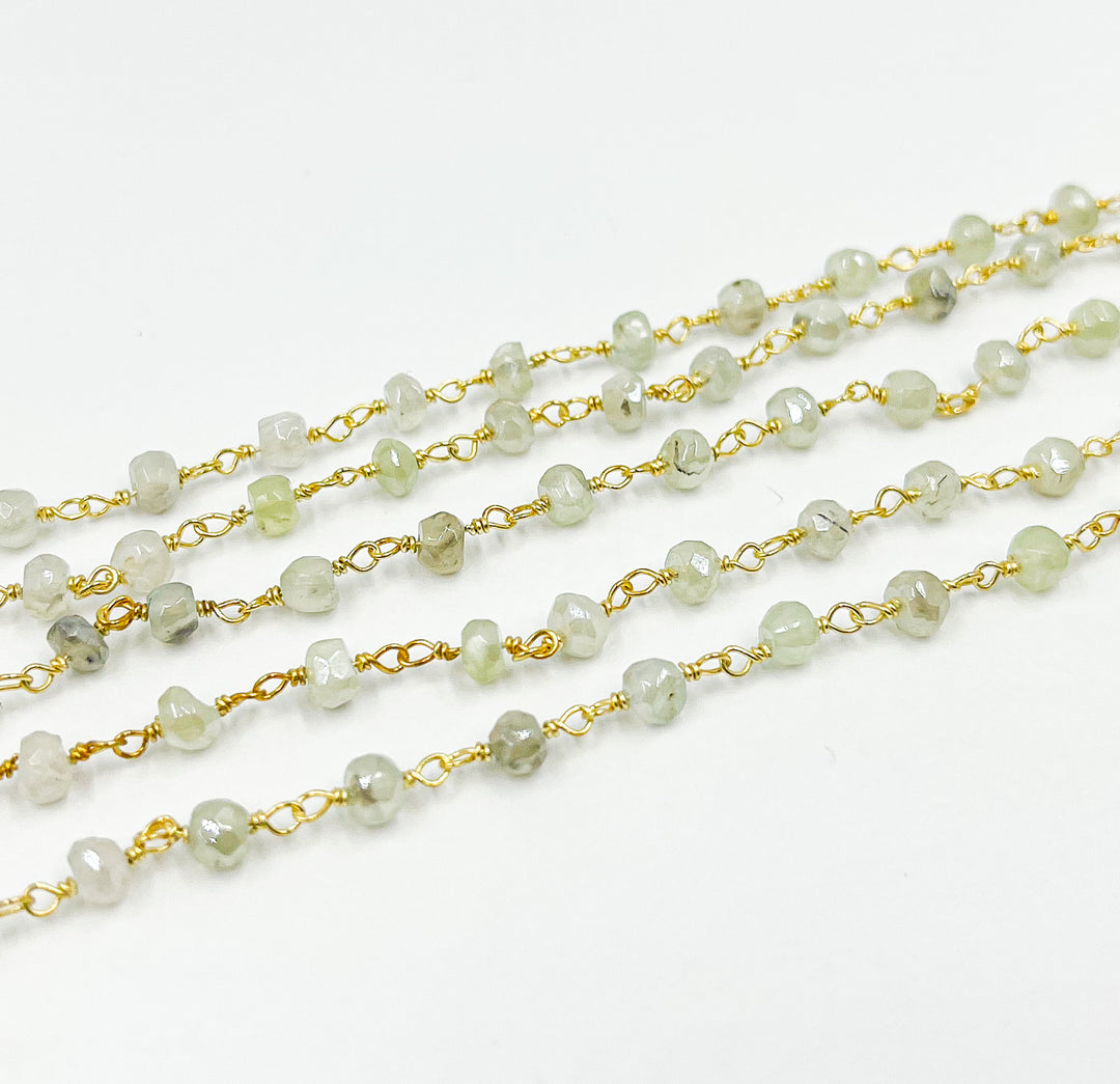 Gold Plated 925 Sterling Silver made with Coated Prehnite Wire Wrap Chain. CPR3