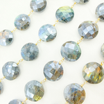 Load image into Gallery viewer, Coated Labradorite Coin Shape Gold Plated Wire Chain. CLB19