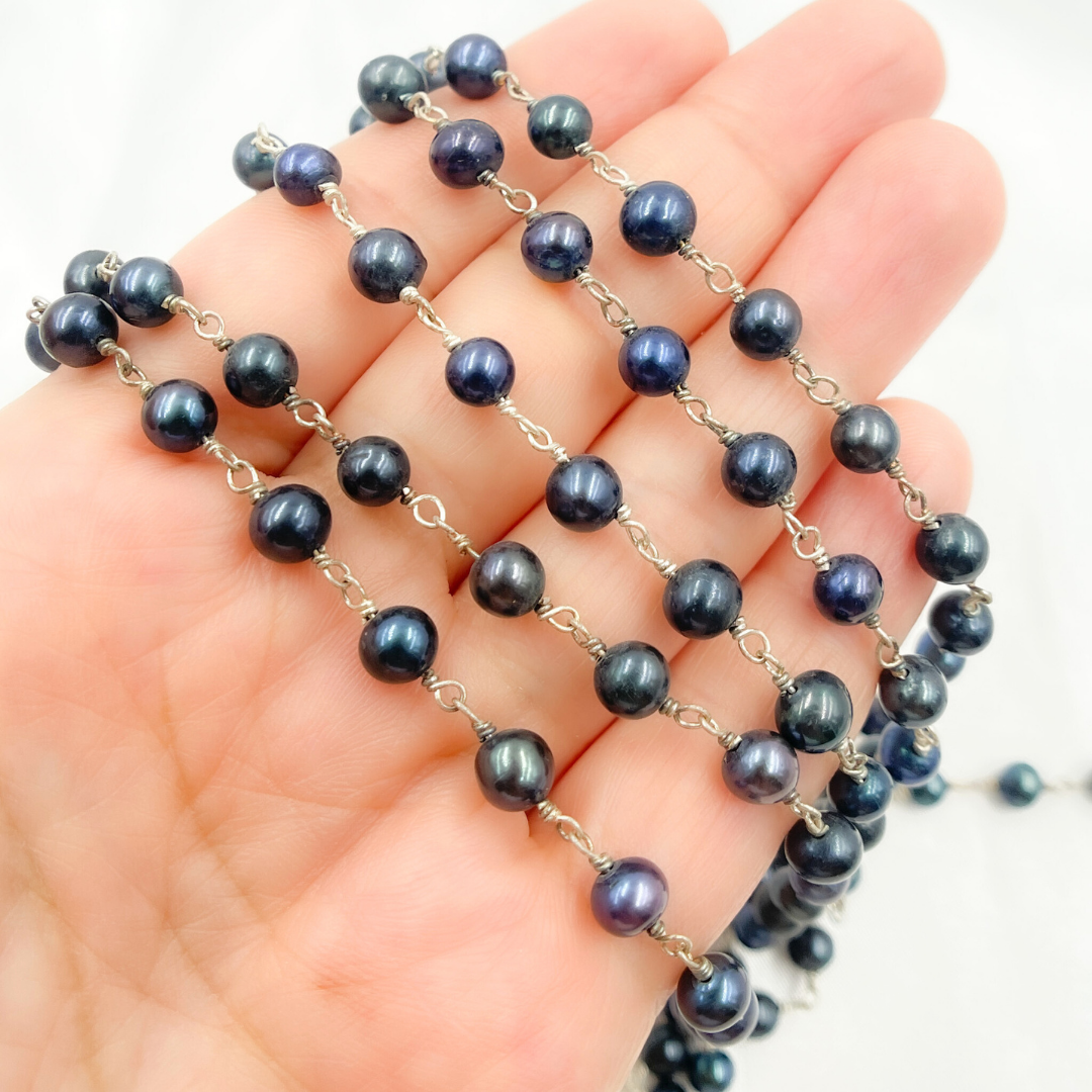 Peacock Pearl Round Shape 925 Sterling Silver Wire Chain