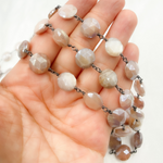 Load image into Gallery viewer, Coated Taupe Coin Shape Moonstone Oxidized 925 Sterling Silver Wire Chain. CMS71