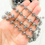 Load image into Gallery viewer, Coated Labradorite Rondel Smooth Oxidized Wire Chain. CLB49