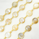 Load image into Gallery viewer, Coated White Moonstone Round Shape Bezel Gold Plated Silver Wire Chain. CMS18