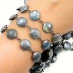 Load image into Gallery viewer, Coated Labradorite Hexagon Shape Bezel Oxidized Wire Chain. CLB68
