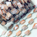 Load image into Gallery viewer, Coated Peach Moonstone Mix Shape Bezel Oxidized Wire Chain. CMS12