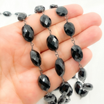 Load image into Gallery viewer, Black Spinel Organic Shape Bezel Oxidized Wire Chain.