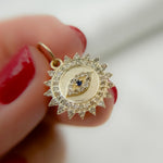 Load image into Gallery viewer, 14k Solid Gold Diamond Circle Eye Charm. GDP344