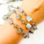 Load image into Gallery viewer, Labradorite Organic Shape Oxidized Wire Chain. LAB68