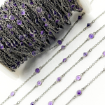 Load image into Gallery viewer, Amethyst Round Shape Bezel Oxidized Connected Wire Chain. AME6