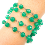 Load image into Gallery viewer, Green Onyx Rondel Faceted Shape Oxidized Wire Chain. GRE6
