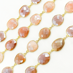 Load image into Gallery viewer, Coated Peach Moonstone Organic Shape Bezel Gold Plated Silver Wire Chain. CMS31