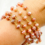 Load image into Gallery viewer, Coated Peach Moonstone Gold Plated Wire Chain. CMS78