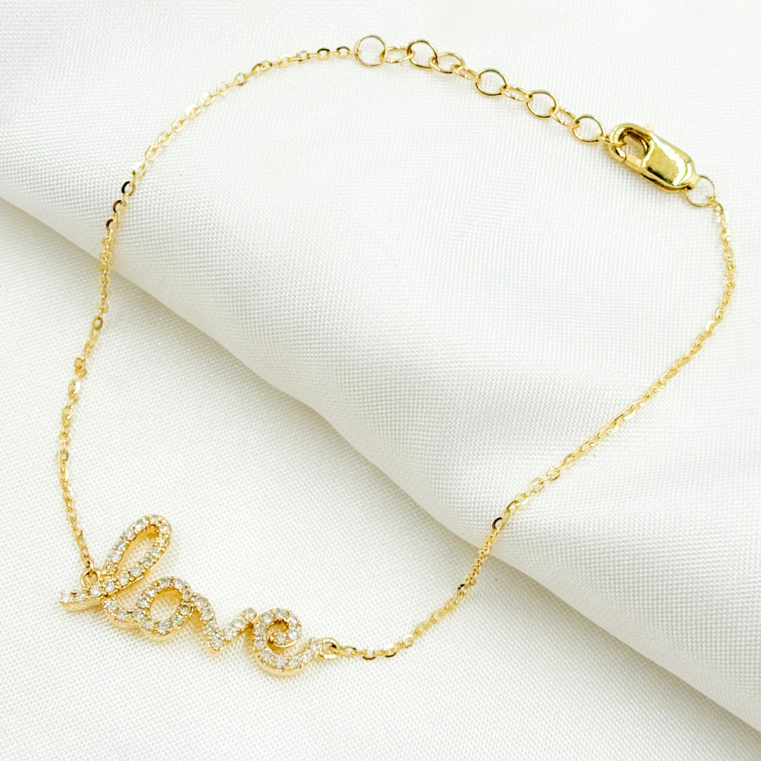 14k Solid Gold Diamond Love Word Bracelet. BFE60749