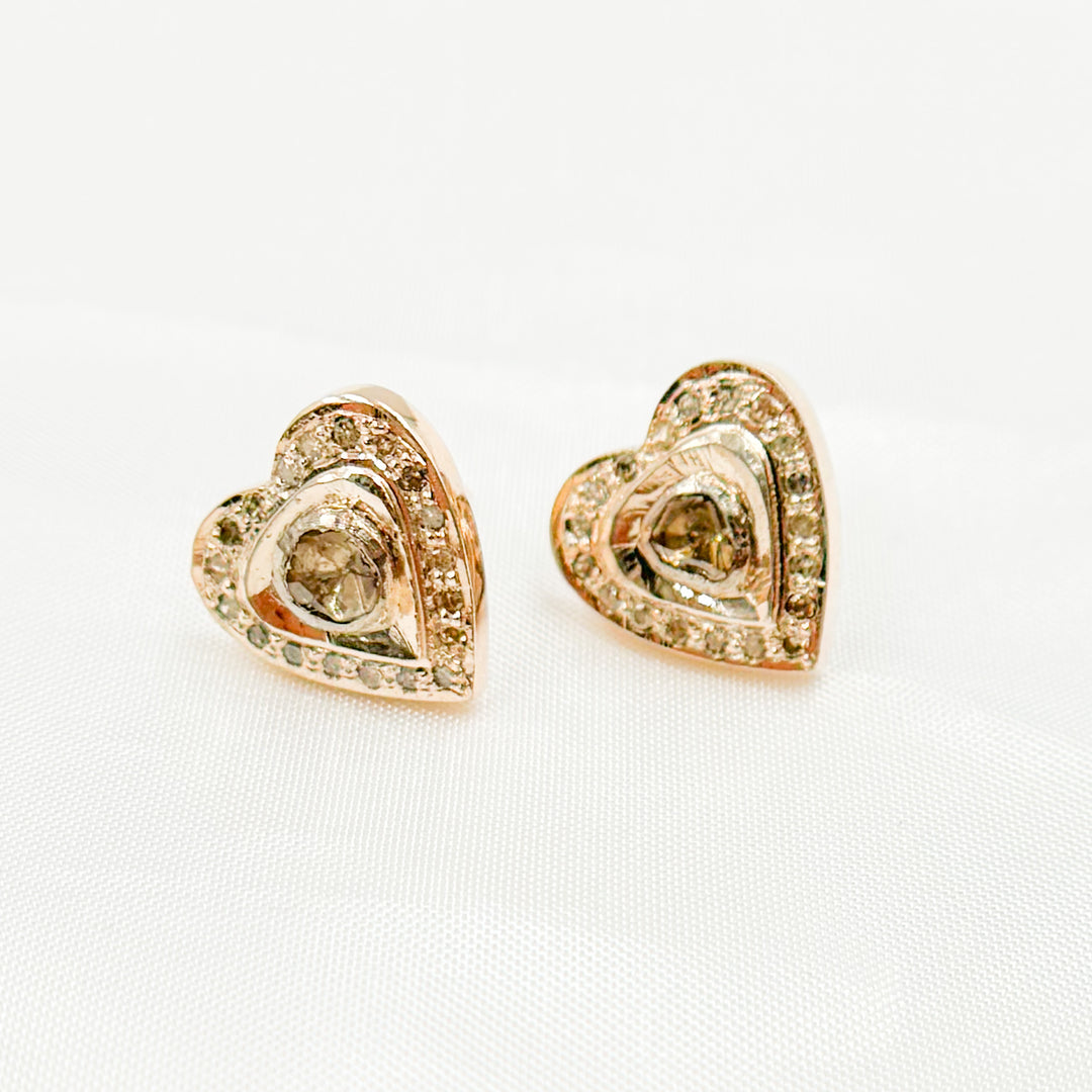 DE060. Diamond and Polki Diamond Sterling Silver Heart Studs