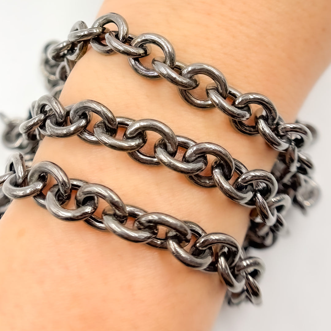 V272BR. Black Rhodium Sterling Silver Cable Chain