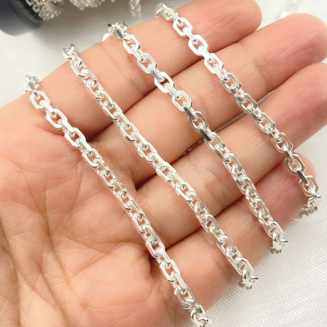 925 Sterling Silver Diamond Cut Oval Link Chain. Z91SS