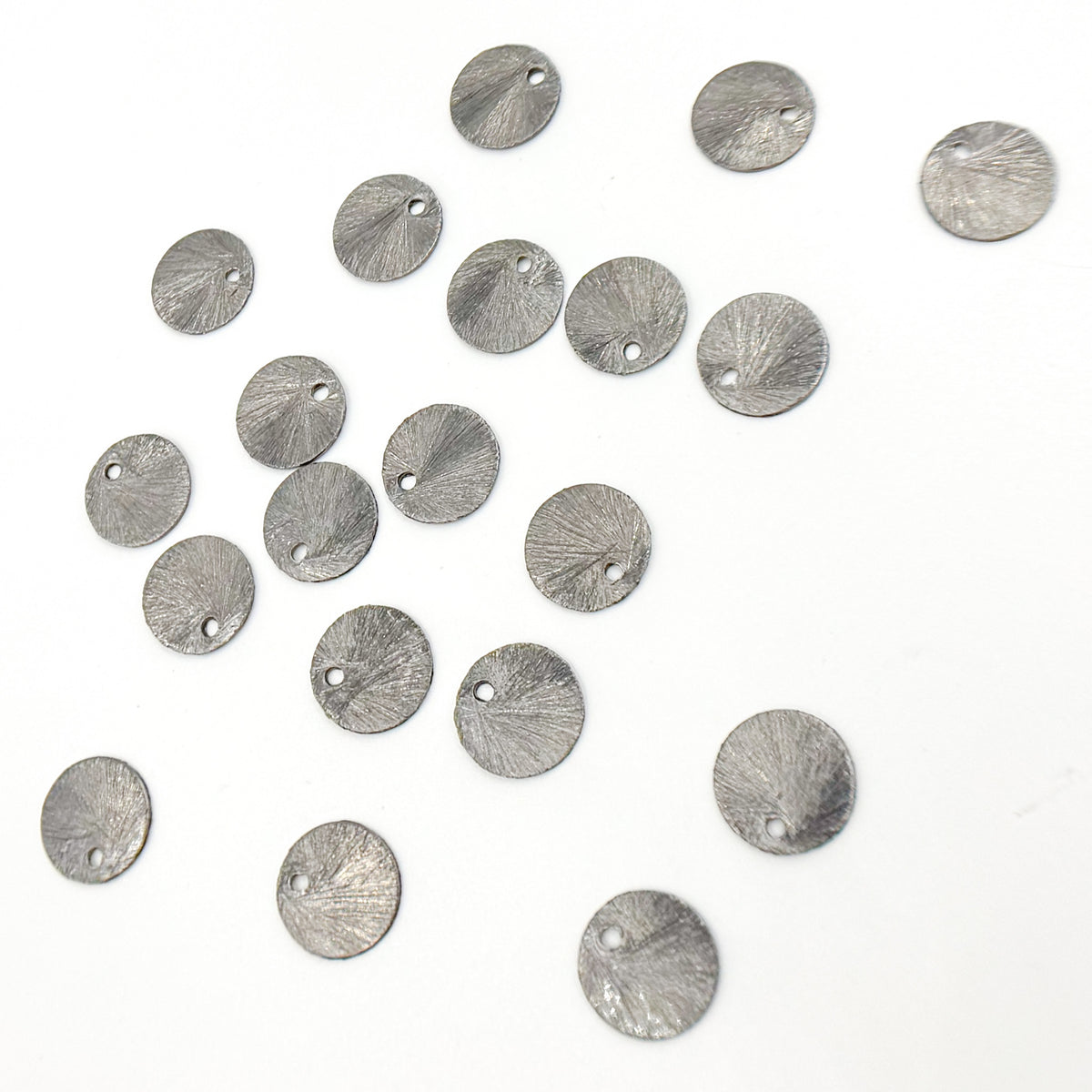 Black Rhodium Sterling Silver Brushed Round Flat Disc Charm with a Single Hole
