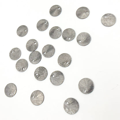Black Rhodium Sterling Silver Brushed Round Flat Disc Charm with a Single Hole
