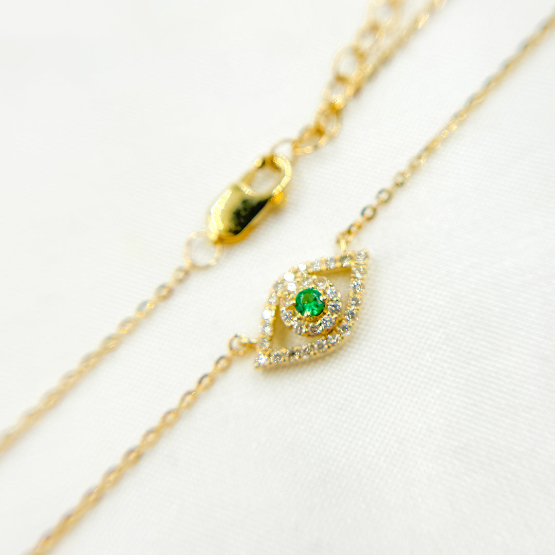 14K Solid Gold Diamond and Emerald Eye Necklace. NFC71609EM