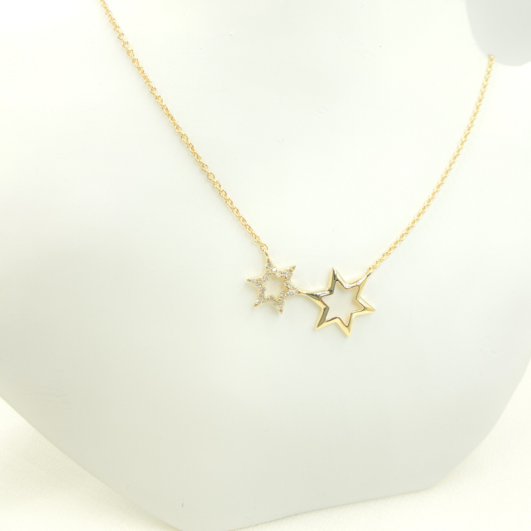 14k Solid Gold Diamond Stars Cable Link Necklace. NFC71186