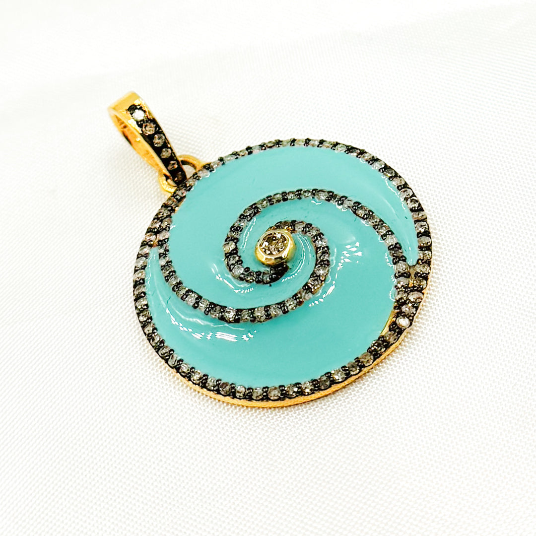 DP685A. Diamond Sterling Silver Round Spiral Enamel Pendant