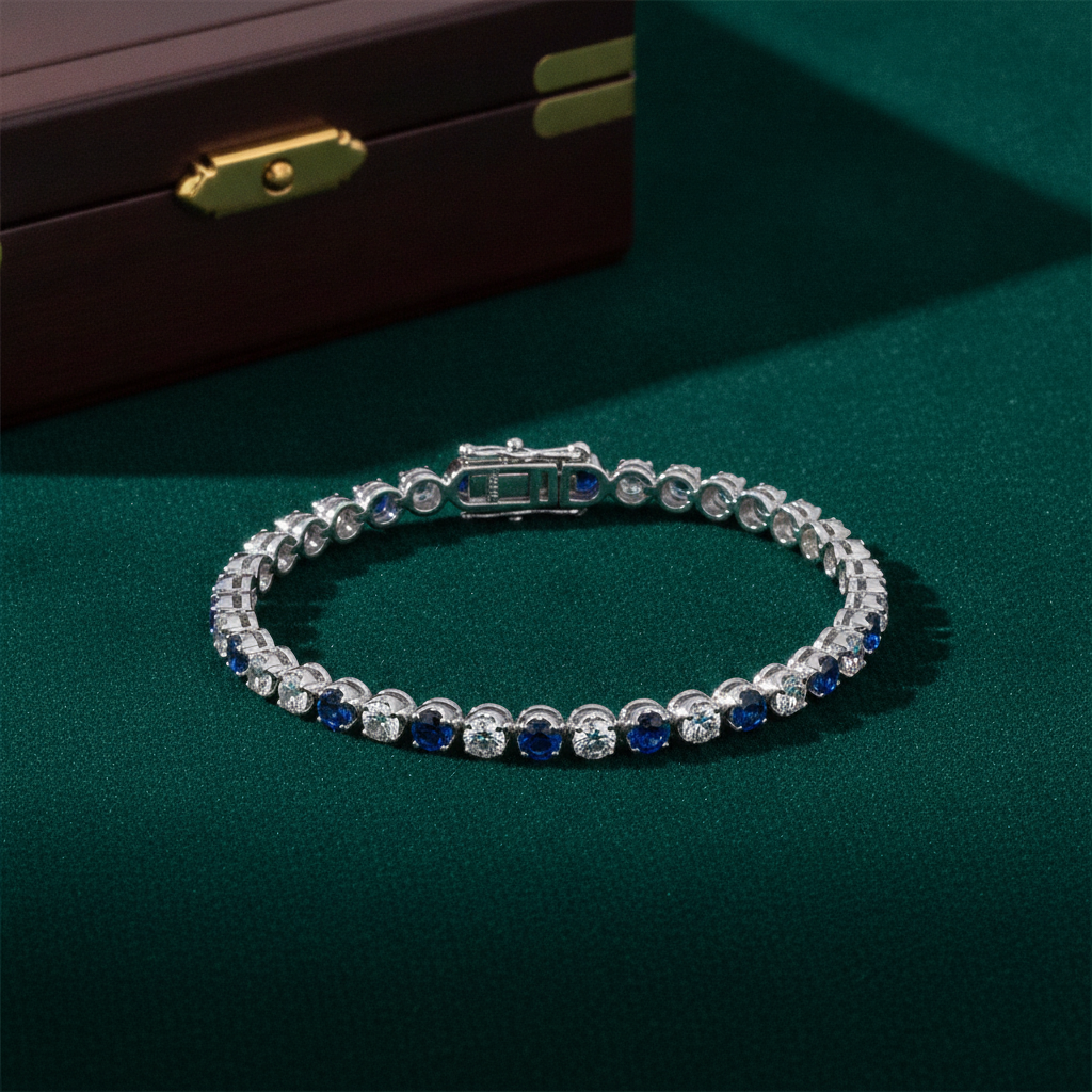 BTQ65027. 14k Solid Gold Diamond and Blue Sapphire Bracelet