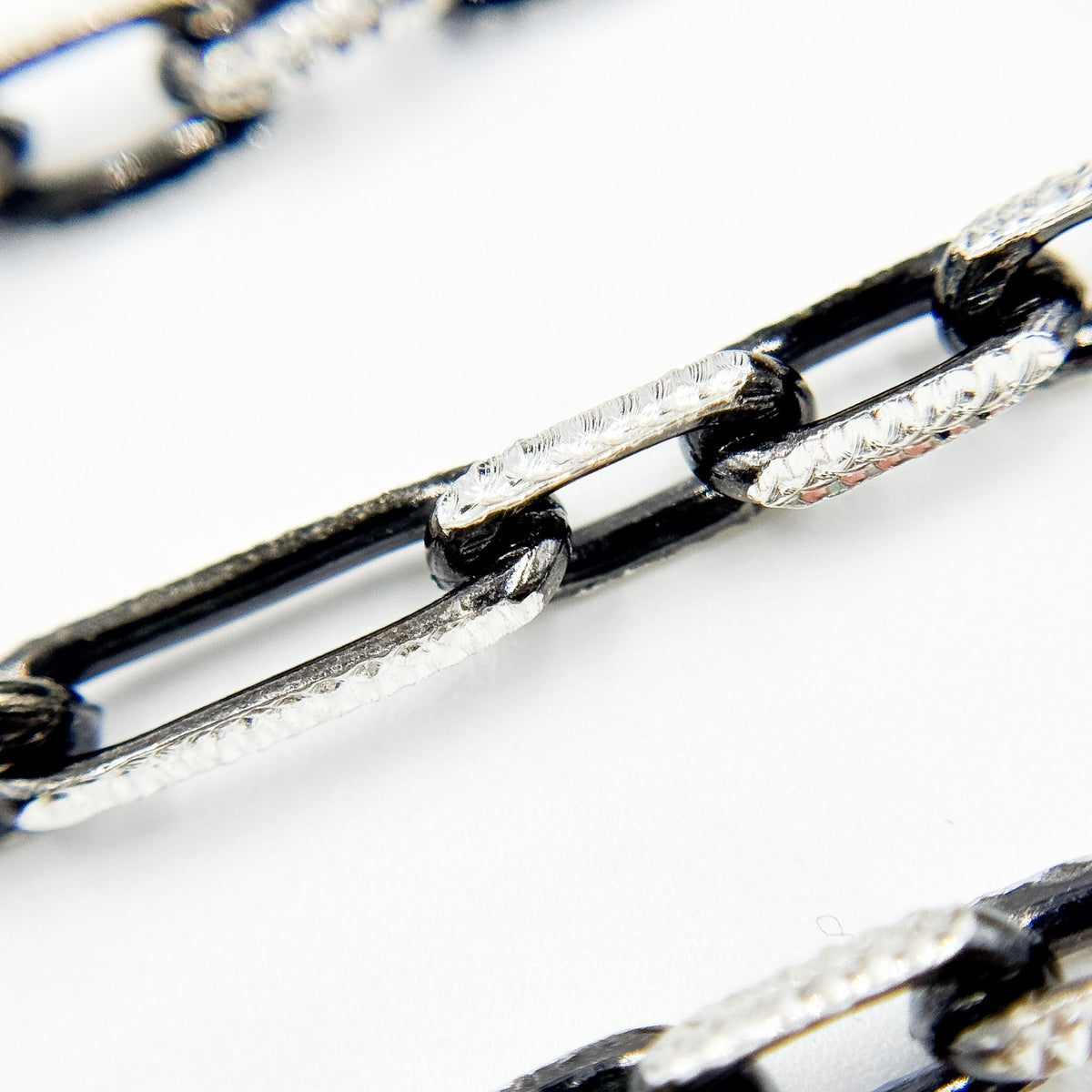 Z119SBDC. Black Rhodium and White Sterling Silver Paperclip Diamond Cut Cable Chain