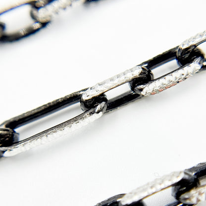 Z119SBDC. Black Rhodium and White Sterling Silver Paperclip Diamond Cut Cable Chain