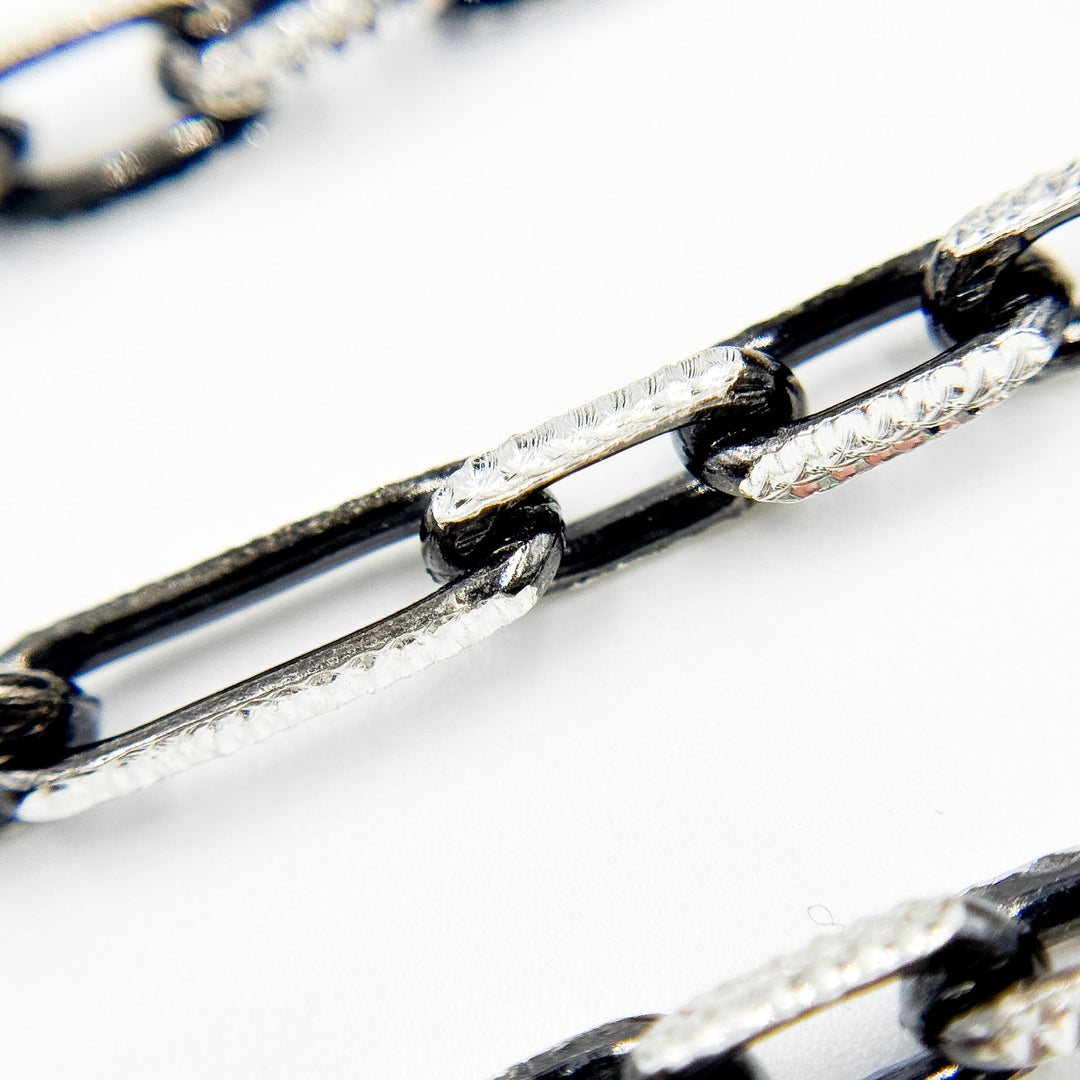 Z119SBDC. Black Rhodium and White Sterling Silver Paperclip Diamond Cut Cable Chain